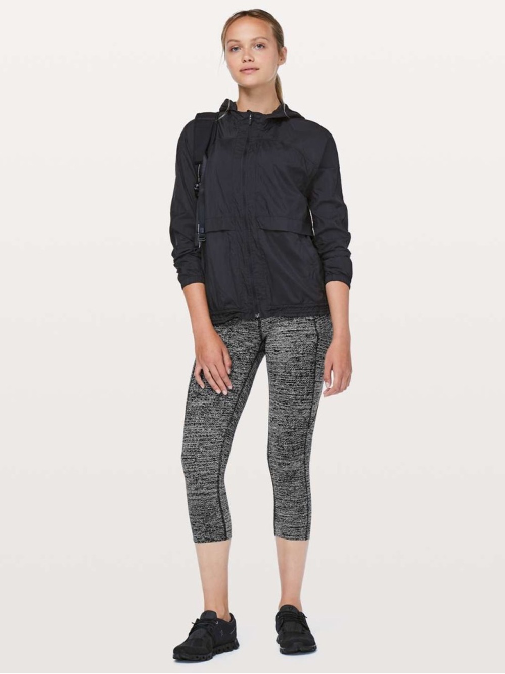 Lululemon Fast & Free Crop II *Nulux 19" Twillines Ice Grey Black Size 10 Medium